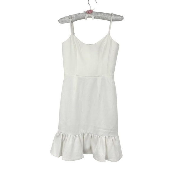 NEW DRESS THE POPULATION Mira Dress Bodycon Ruffle Hem Mini in Off White Size XS - Picture 5 of 9